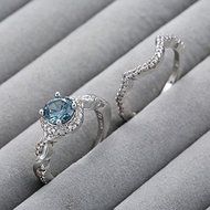 Women Charm 925 Silver Round Cut Aquamarine Bridal Ring Set Wedding Jewelry (9)