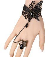 QTMY Black Butterfly Lace Ring Adjustable Bracelet Jewelry Set gift for women girl
