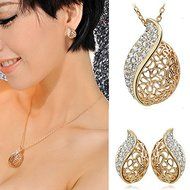 Women Leaf Gold Silver Rhinestone Choker Collar Necklace Earrings Jewelry Set