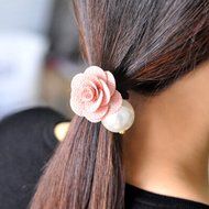 KAKA(TM) Women Girl Fashion Elegance Pink Rose Pearl Decorate Stretchy Hair Rope Band Accessories N9