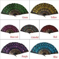 MECO(TM) Peacock Pattern Sequin Fabric Hand Fan Decorative Fashionable (Red) N7