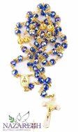 Gold Plated &amp; Blue Crystals Beads Rosary Miraculous Medal and St. Benedict Cross