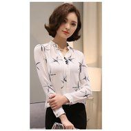 KAKA(TM) Girl Women Spring Autumn Chiffon Long Sleeve Blouses OL Style Shirt Starfish Pattern Black XL N7