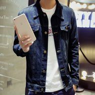 KAKA(TM) Men Spring Autumn Casual Long Sleeve Turndown Collar Thin Denim Jacket Light Blue XXXL N8