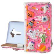 For ZTE ZMAX Z970 Hallowmas Theme Phone Case,Yaheeda 3D Handmade Stones Pumpkin Flower Skull Design PU Leather... N8