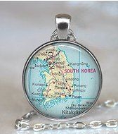 South Korea map pendant, South Korea map necklace, South Korea pendant, South Korea necklace map jewelry keychain...
