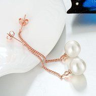 Women 18K Rose Gold Swarovski Long Dangle Pearl Wedding Engamgent Party Earrings N7