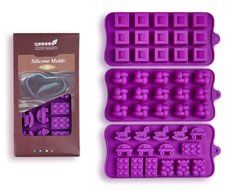 Silicone Chocolate Candy Molds, 3-Pack Set, Non-Stick Candy &amp; Ice Cube Molds, Choice of Three Colors, Chocolate... N3