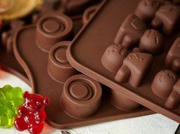 Silicone Chocolate Candy Molds, 3-Pack Set, Non-Stick Candy &amp; Ice Cube Molds, Choice of Three Colors, Chocolate... N4