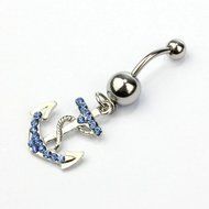 Kathy store INC 316l Surgical Stainless Steel 14g 7/16 Inch Anchor Crystal Rhinestone Gem Bar Navel Belly Ring... N2