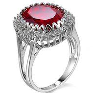 Fashion Jewelry 925 Solid Silver Oval Cut Ruby Halo Statement Rings Wedding (8) N2