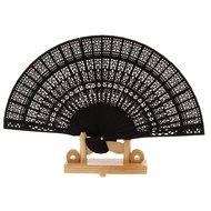 Vintage Wood Hollow Carved Hand Fan Foldable Fan - Black