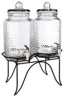 Palais Glassware High Quality Clear Glass Duplex Beverage Dispenser - 1 Gallon Each Jug, with Glass Lids and Metal...