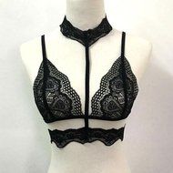 PHOTNO Women Translucent Underwear Sheer Lace Strap Lingerie Bra Top Bustier