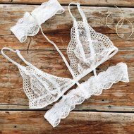 PHOTNO Women Translucent Underwear Sheer Lace Strap Lingerie Bra Top Bustier N2