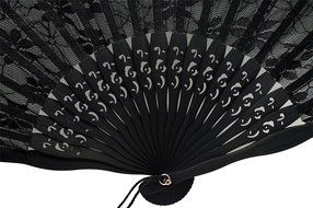 TANG DYNASTY(TM) High Quality Japanese Lace Hand Fan Black Handheld Fan Jhf-192 N3