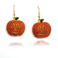 Halloween Full Crystal Rhinestone Pumpkin Pierced Hook Dangle Stud Earrings Gift N2