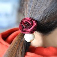 KAKA(TM) Women Girl Fashion Elegance Pink Rose Pearl Decorate Stretchy Hair Rope Band Accessories N13
