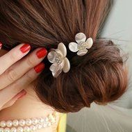 KAKA(TM) Women Girl Fashion Elegance Pink Rose Pearl Decorate Stretchy Hair Rope Band Accessories N14