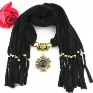 AutumnFall Women Girl Pendant Scarf With Tassel Rhinestone Necklace Scarves (U) N36