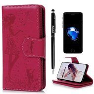Badalink iPhone 7 Wallet Case (4.7") 9 Card Slots Plastic Mirror Flip Stand Case Embossed Flower Girl PU Leather... N65