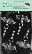 CybrTrayd D025-6BUNDLE Mustache Lolly Chocolate Candy Mold with Exclusive Copyrighted Chocolate Molding Instructions