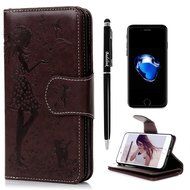 Badalink iPhone 7 Wallet Case (4.7") 9 Card Slots Plastic Mirror Flip Stand Case Embossed Flower Girl PU Leather... N71
