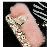 Spritech(TM) Bling Clear Phone Case For Iphone 7 Plus 5.5inch,3D Handmade Crystal Fox Pink Fur Accessary Design... N2