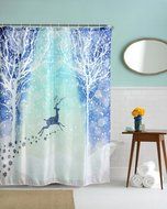 AutumnFall Winter Holiday Snowman Christmas Fabric Shower Curtain Digital Decor with Hooks (180cm180cm, F) N9