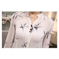 KAKA(TM) Girl Women Spring Autumn Chiffon Long Sleeve Blouses OL Style Shirt Starfish Pattern Black XL N10