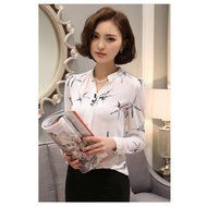 KAKA(TM) Girl Women Spring Autumn Chiffon Long Sleeve Blouses OL Style Shirt Starfish Pattern Black XL N11