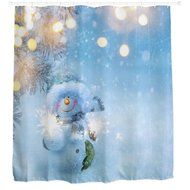 AutumnFall Winter Holiday Snowman Christmas Fabric Shower Curtain Digital Decor with Hooks (180cm180cm, F) N11