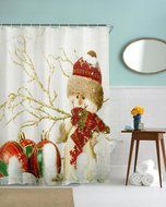 AutumnFall Winter Holiday Snowman Christmas Fabric Shower Curtain Digital Decor with Hooks (180cm180cm, F) N12