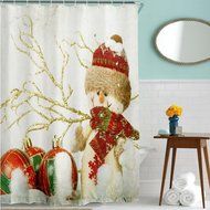 AutumnFall Winter Holiday Snowman Christmas Fabric Shower Curtain Digital Decor with Hooks (180cm180cm, F) N14