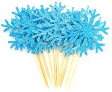 PuTwo 20 Counts Wedding Cake Decorating Frozen Cupcake Toppers Toothpicks, Sliver/Blue/Snow N11