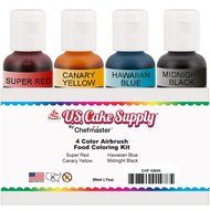 US Cake Supply by Chefmaster Airbrush Cake Color Set - The 4 Most Popular Colors in 0.7 fl. oz. (20ml) Bottles