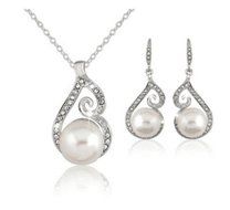MENGDA Jewelry Set Gold Plated Pearl Pendant Necklace Dangle Earring Stud Set. (Pearl -3) N21