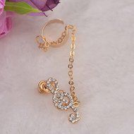 Great Crystal Stud Earring Music Rhythm Gold Plated Clip Punk Ear Cuff Chain