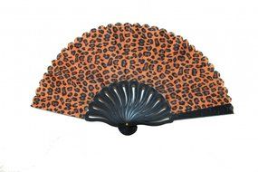 Leopard Style Hand Fan with Black Slab (Brown) N3