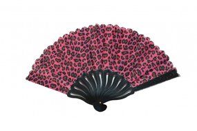 Leopard Style Hand Fan with Black Slab (Brown) N4