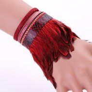 AutumnFall&reg; Women Leather Feather Detail Wrist Cuff Wrap Band Trendy Bracelet (Coffee) N5