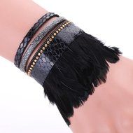 AutumnFall&reg; Women Leather Feather Detail Wrist Cuff Wrap Band Trendy Bracelet (Coffee) N6
