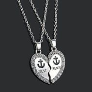 Silver Broken Heart Two Parts Pendant Best Friends Necklaces Anchor Charms Gift