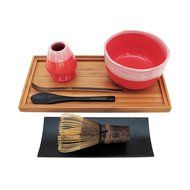 BambooMN Brand - Matcha Bowl Set (Includes Bowl, Rest, Black Tea Whisk, Black Chasaku, Black Tea Spoon, Rest Tray...