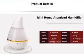 Uto Art Drop Shape Cool Mist Ultrasonic Humidifier with 250 ML 4 Color Available (250ML, Purple) N2