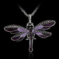 Retro Silver Jewelry Necklace Pendant Dragonfly Crystal Sweater Chain Fashion (purple) N2