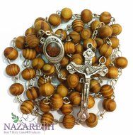 Olive Wood Rosary Catholic Necklace With Cross and Holy Soil