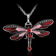 Retro Silver Jewelry Necklace Pendant Dragonfly Crystal Sweater Chain Fashion (purple) N3