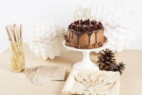 Party Partners Happy Birthday Decorative Wood Cake Topper, Natural Wood