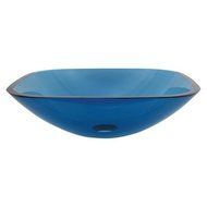 Tempered Glass Square Blue Bathroom Vessel Sink